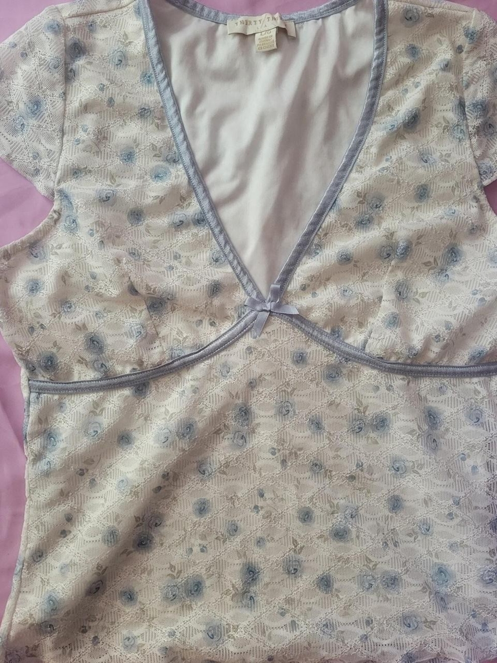 Light Blue Floral Lace Chemise with Ribbon Trim - Unbranded